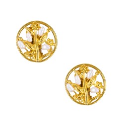 Σκουλαρίκια με λευκά μαργαριτάρια και βάση από ατσάλι με κλιπ - F126874